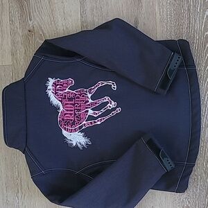 Cowgirl Hardware 5T girl jacket long sleeve Embroidered horse full zip Black